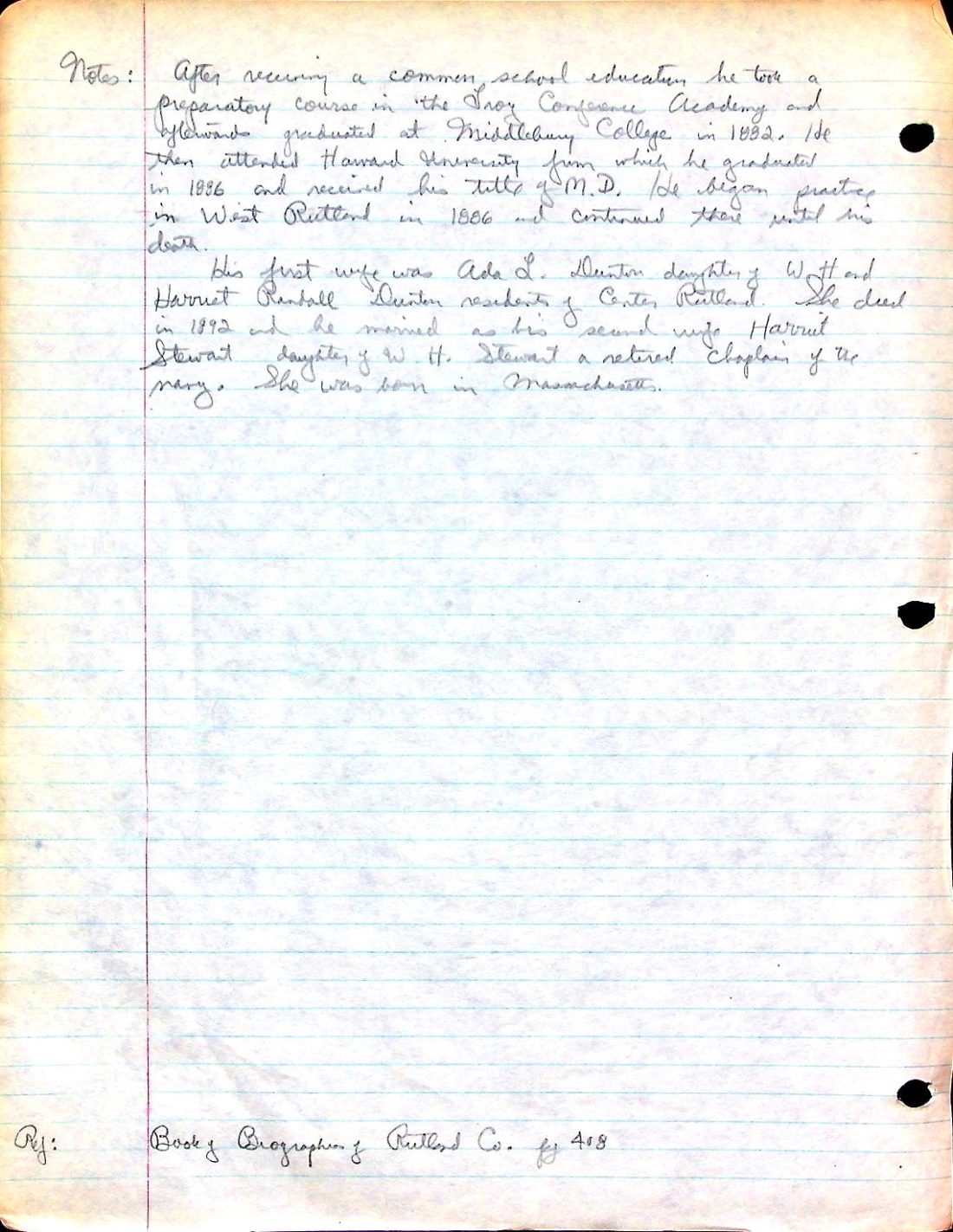 ROSS, Dr. Carroll (b. 1861 Poultney) 2 bio
